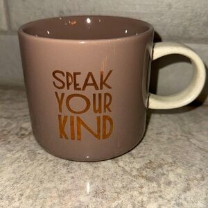 Starbucks 2017 Speak Your Kind Coffee Tea Cup Mug 12 Oz brown/gray gold print